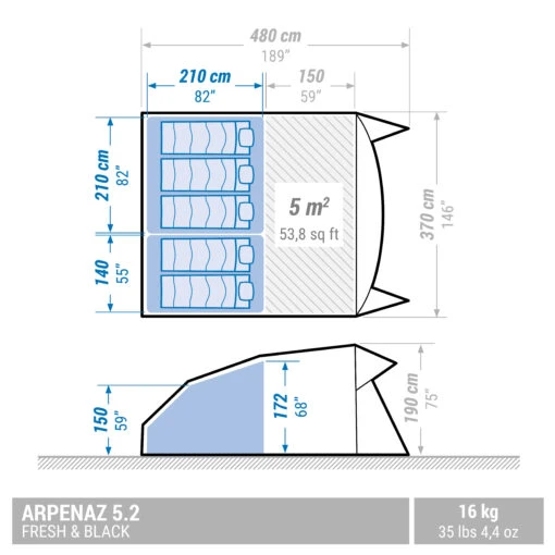 Quechua 5 Man Blackout Tent With Poles - Arpenaz 5.2 F&B -Quechua Shop k6309dc3b3c3bbe71ed0ae68e6c7d2a89 scaled