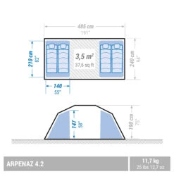 Quechua 4 Man Tent With Poles - Arpenaz 4.2 -Quechua Shop kec7826596594df9655787a3aabba0b40